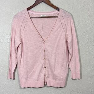 Fat Face Cardigan Sweater 10 Pointelle 100% Cotton Lightweight Soft Baby Pink